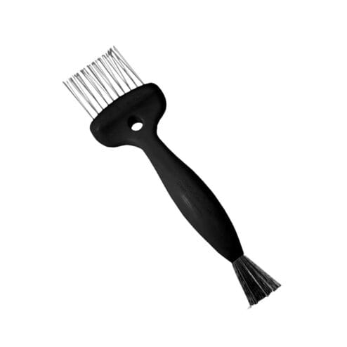 Black brush cleaner with metal prongs. Olivia Garden Brush Cleaner