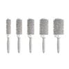 Set of five white and grey radial hairbrushes