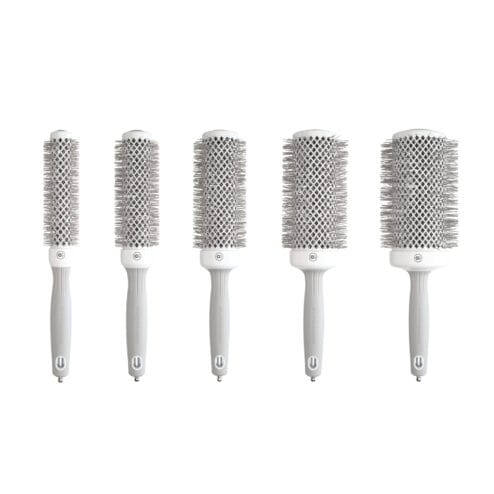 Set of five white and grey radial hairbrushes