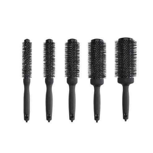 Set of five all black radial hairbrushes